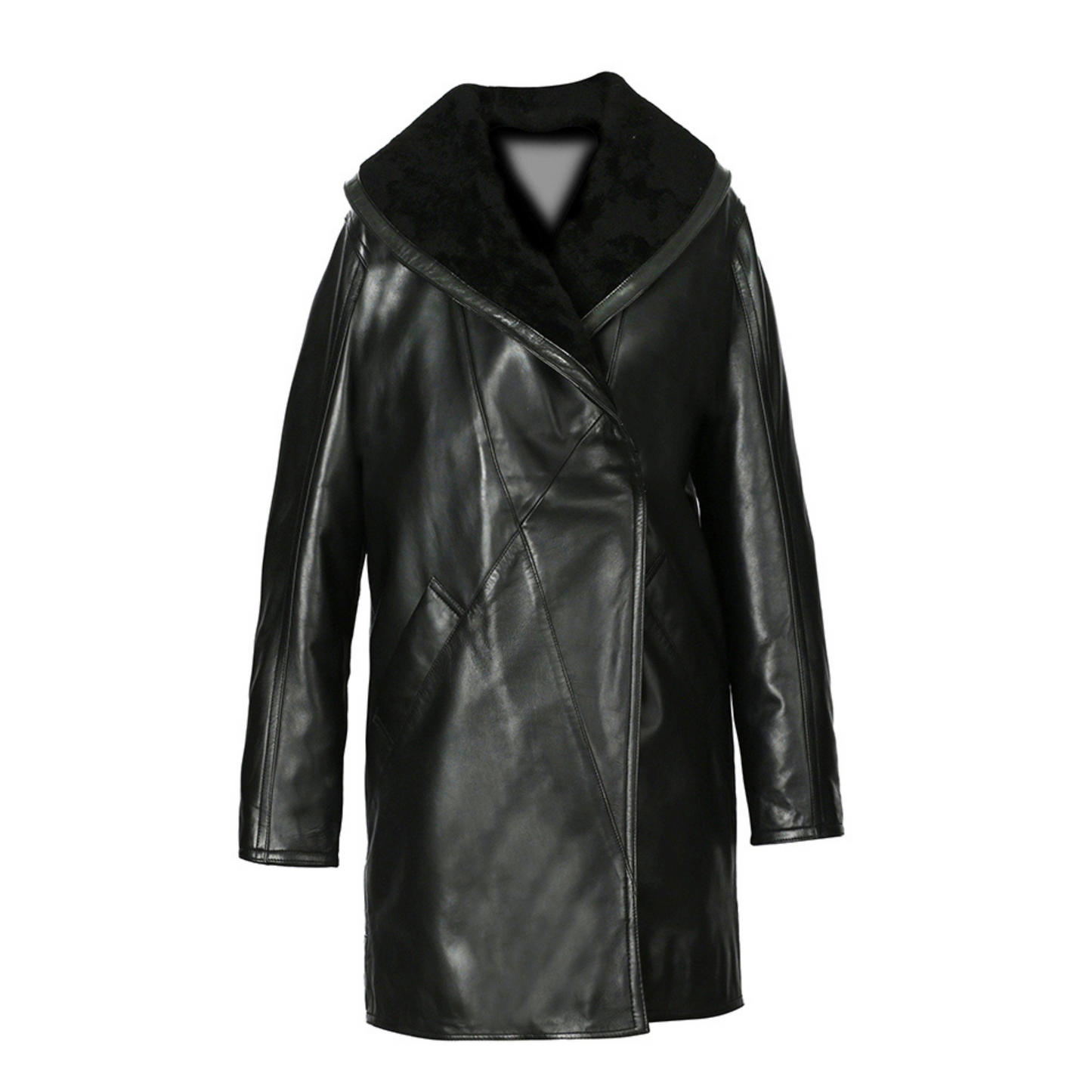 Women's Scully Black Full Length Faux Fur Leather Coat