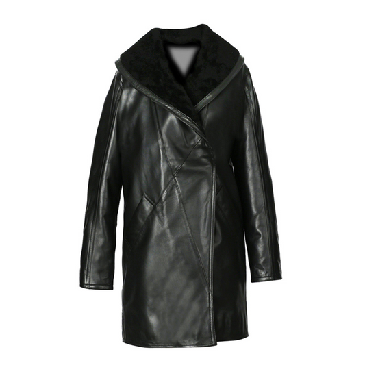 Women's Scully Black Full Length Faux Fur Leather Coat