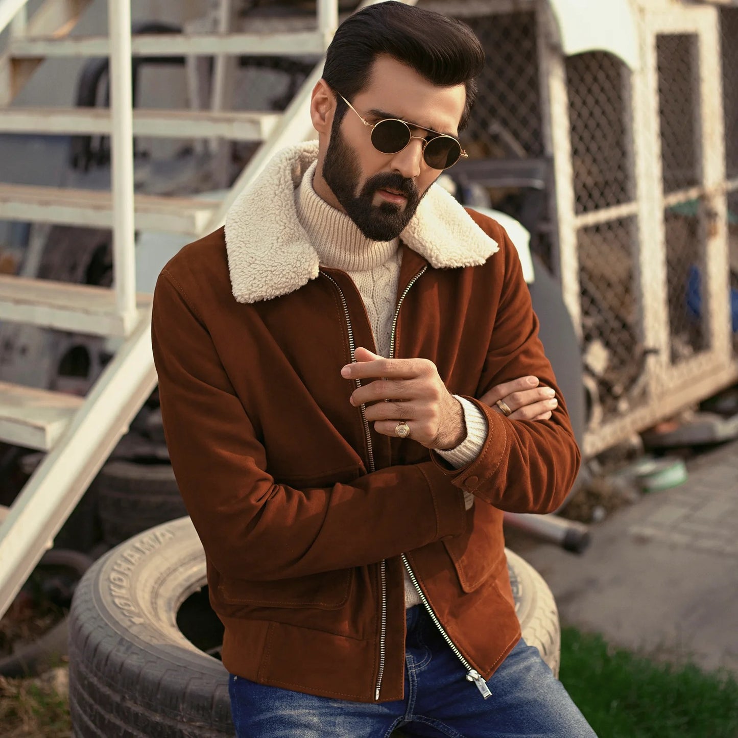 Bomber Leather Jacket Suede Leather - L